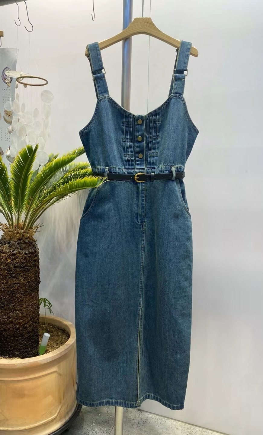 吊帶工人款牛仔裙(13819)