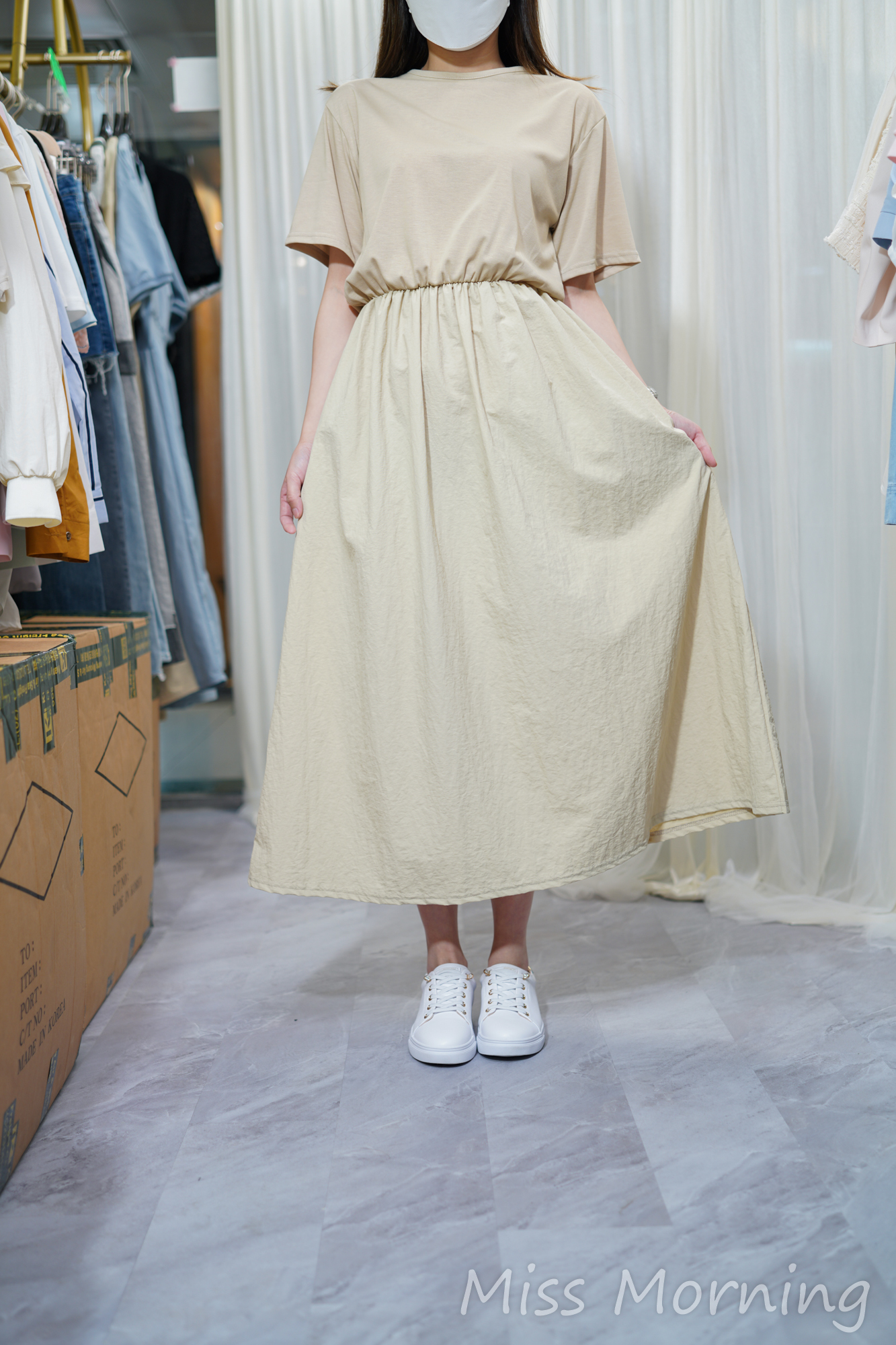 靚棉拼風衣連身裙(13820)