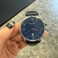 [S] LUXURY WATCH BOSS 1513553 HUGO BOSS GOVERNOR BLACK LEATHER STRAP BLUE DIAL MEN'S WATCH, 885997248174 (SZZ334)