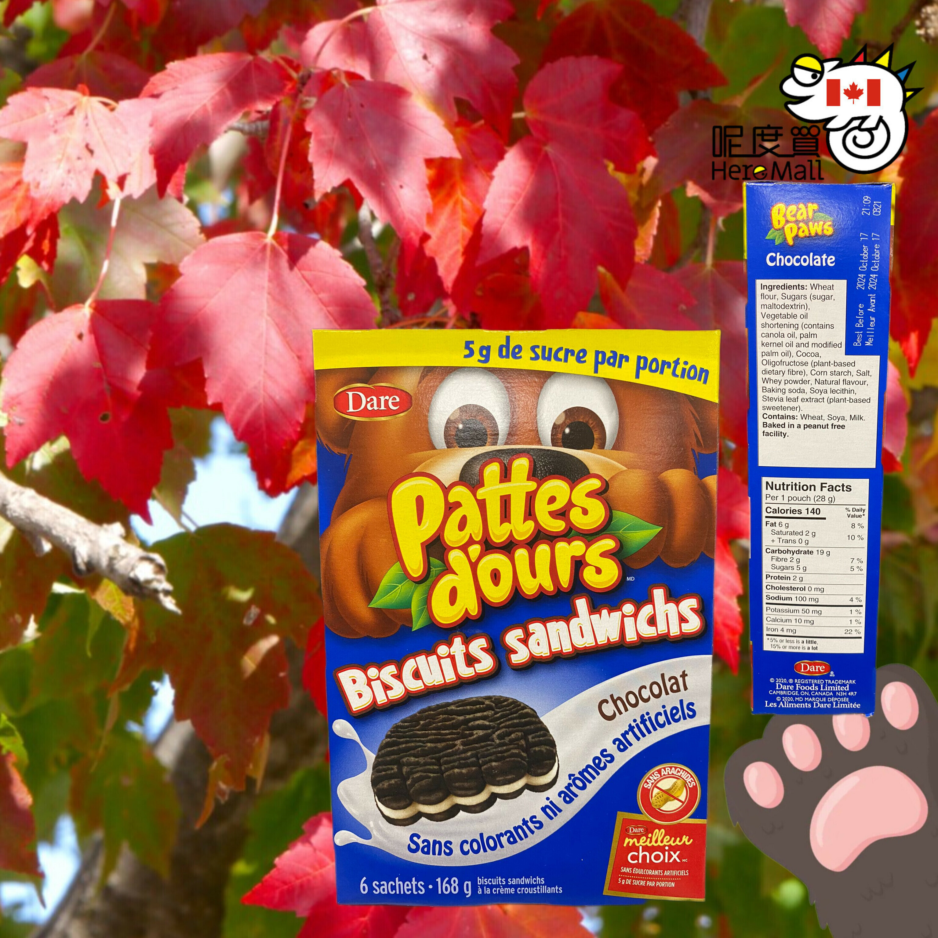 [加拿大直送] Dare 朱古力熊熊掌軟曲奇 240g (逢星期日截單,7至10個工作天送貨)