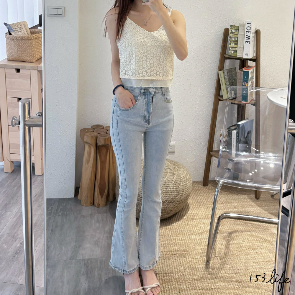 雙釦高腰合身微喇叭褲(S-L)