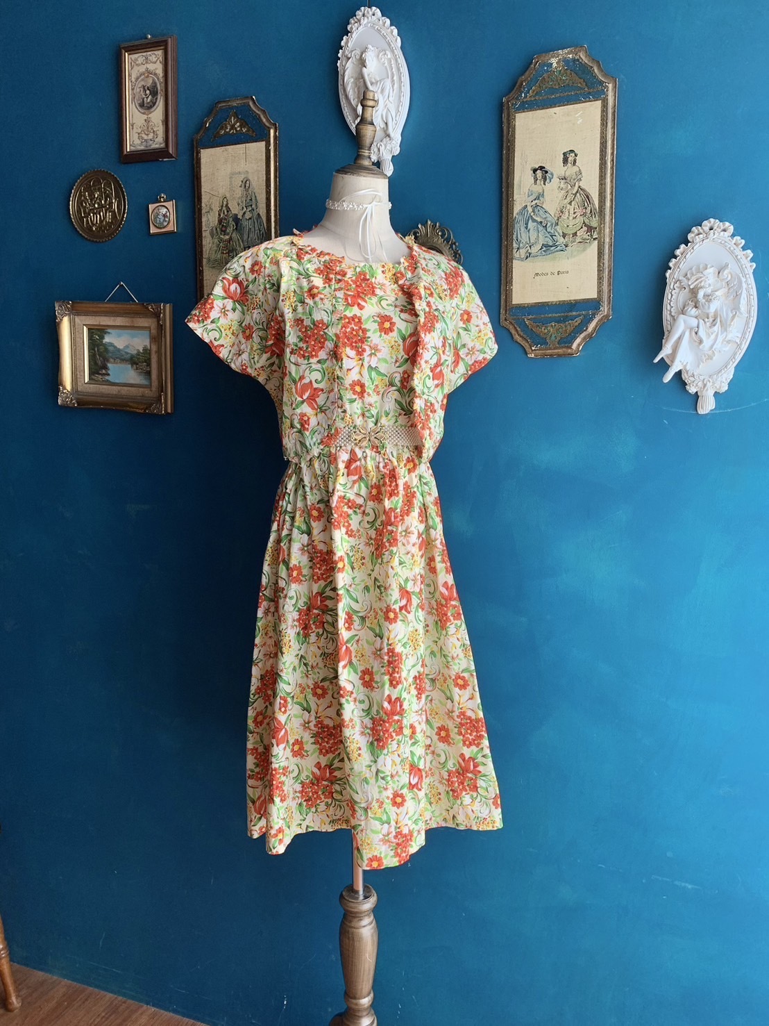 Vintage Dress/古著繽紛花卉兩件式套裝