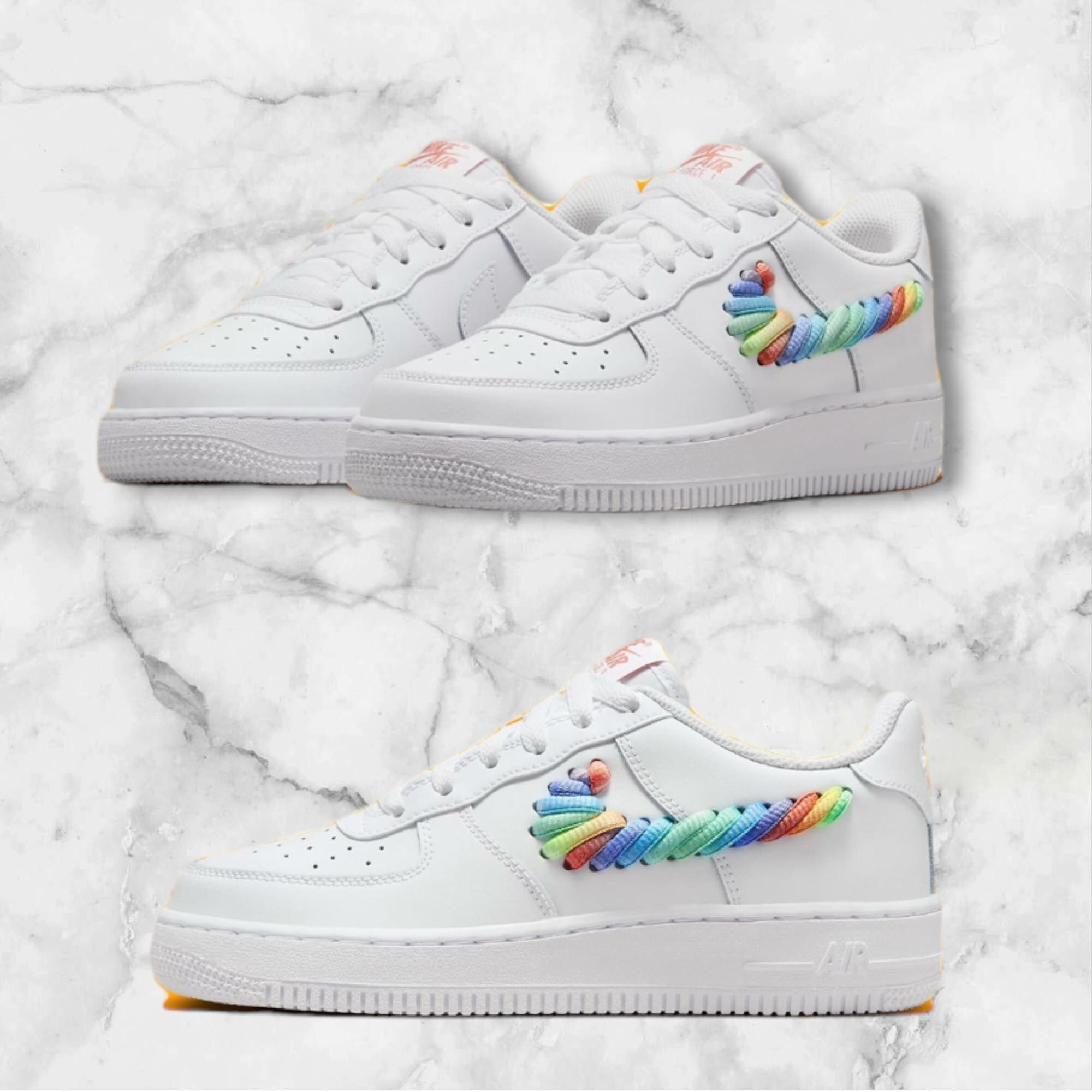 Nike air force 彩虹鞋帶勾 大童 女生尺寸 ( FQ4948-100 )