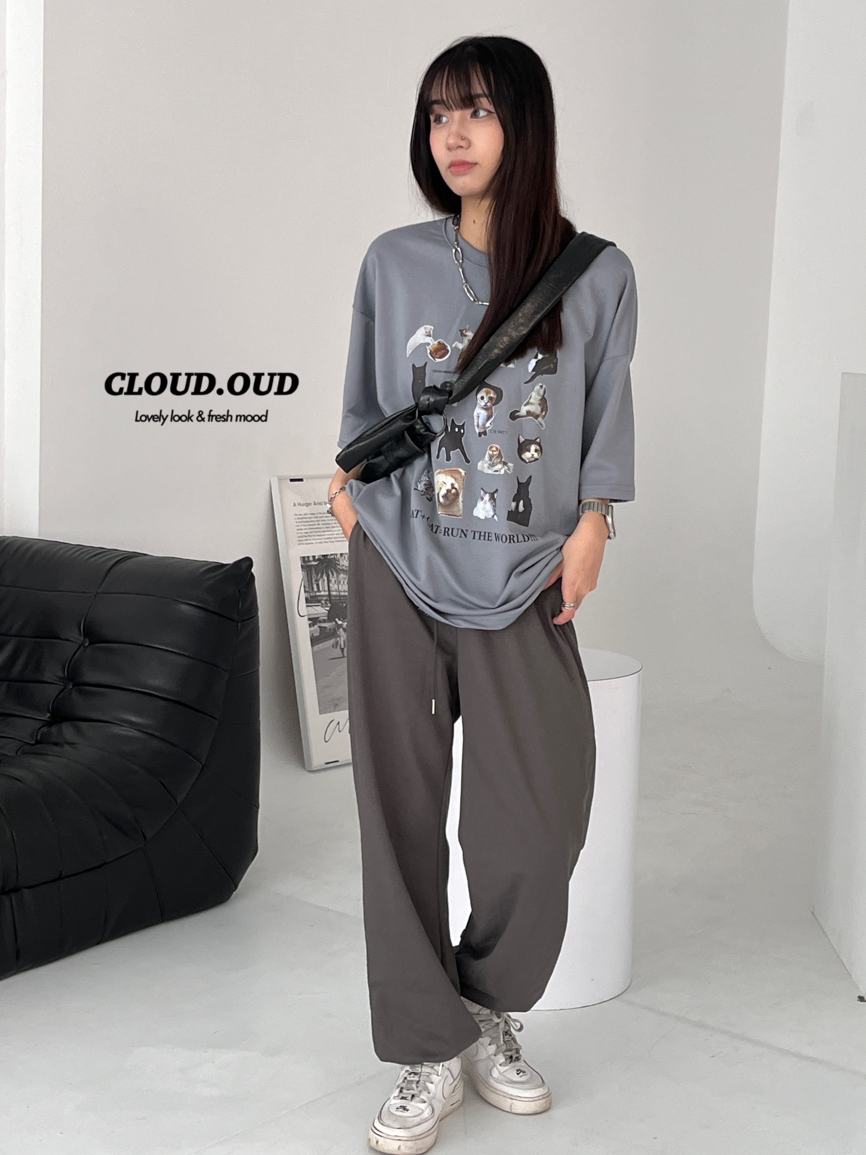 看起來就很舒服！褲腳可縮棉褲