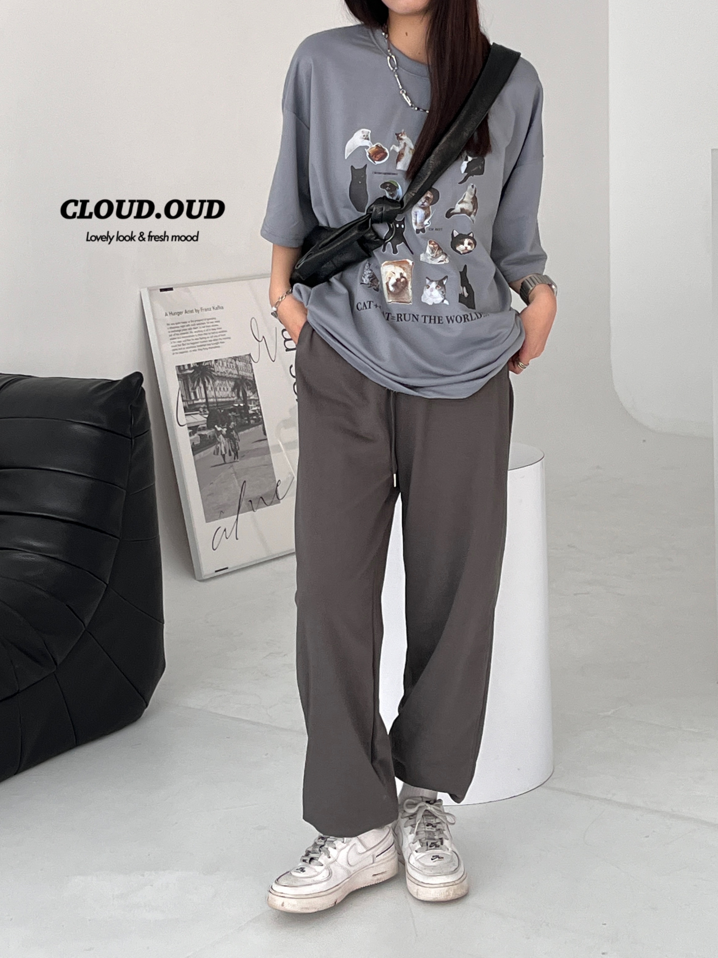 看起來就很舒服！褲腳可縮棉褲