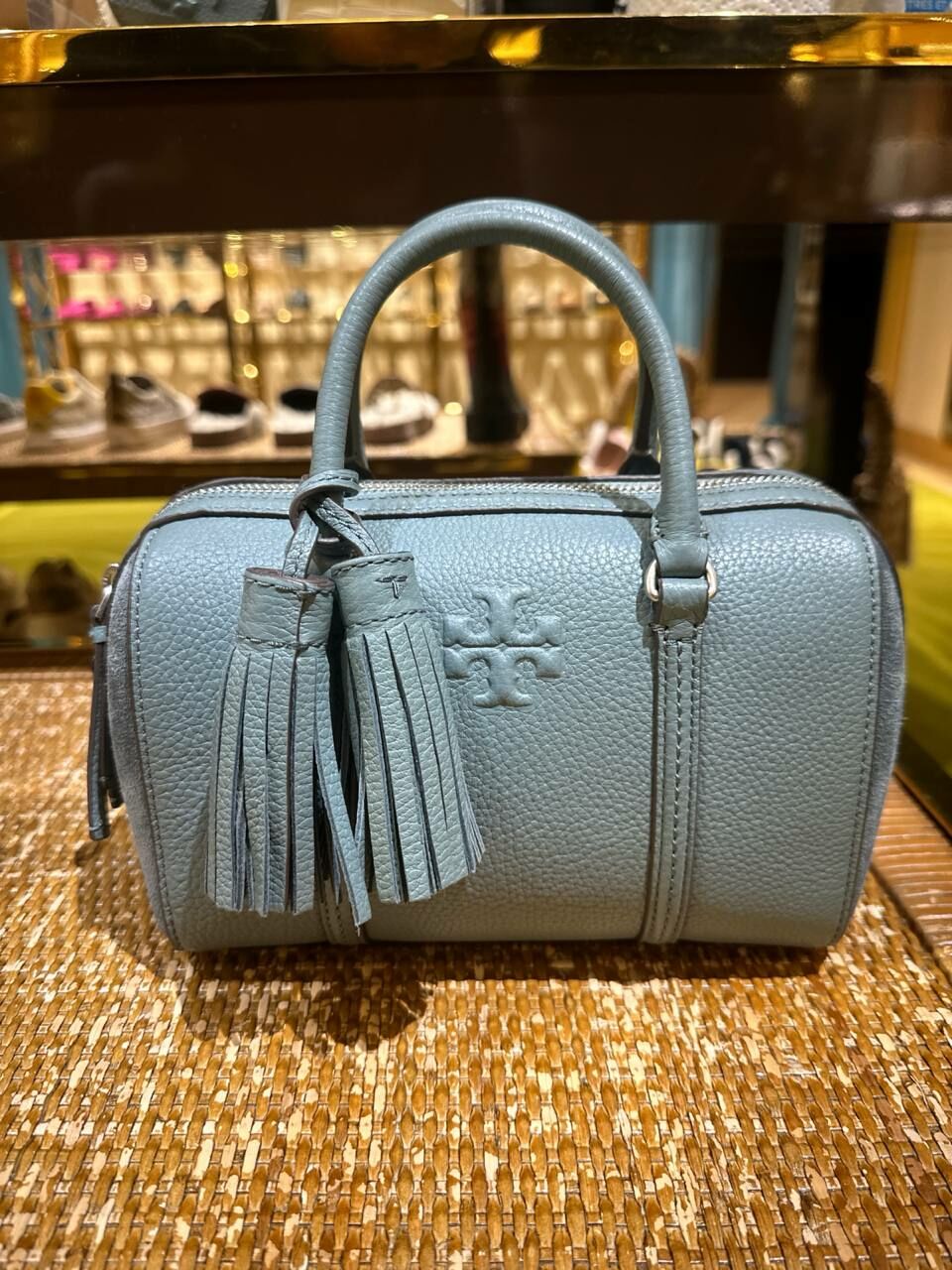 [S] TORY BURCH 149977-317 THEA MIXED MATERIALS MINI SATCHEL,ARCTIC, 196133820957 (STB527)