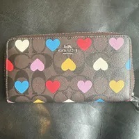 [S] COACH CP411 M HEART SIGNATURE LONG ZIP WALLET,SV/BROWN BLACK MULTI, 196395196289 (SCO730)