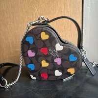[S] COACH CP022 MULTI HEART HEART CROSSBODY BAG,SV/BROWN BLACK MULTI, 196395166367 [FINAL SALE] (SCO715)