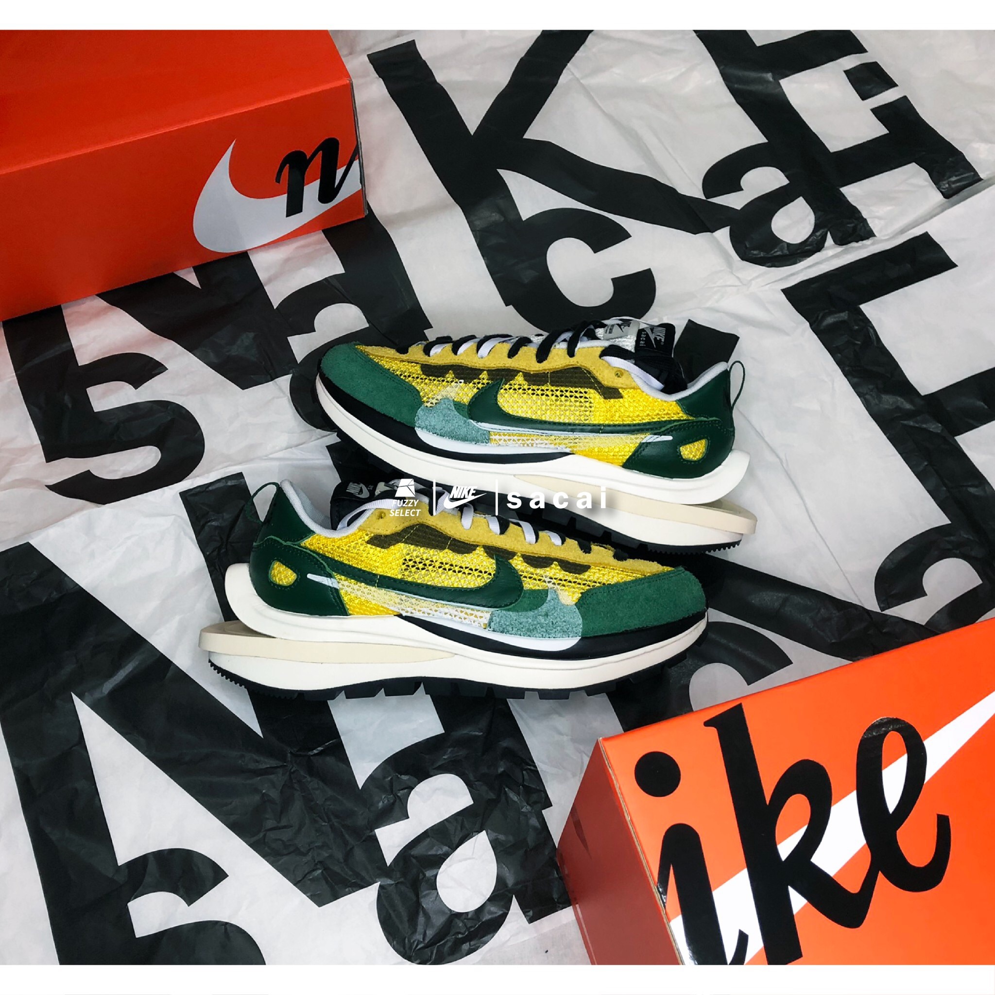 【逢甲FUZZY】Sacai x Nike vapor waffle "yellow green" 黃綠 綠勾 CV1363-700