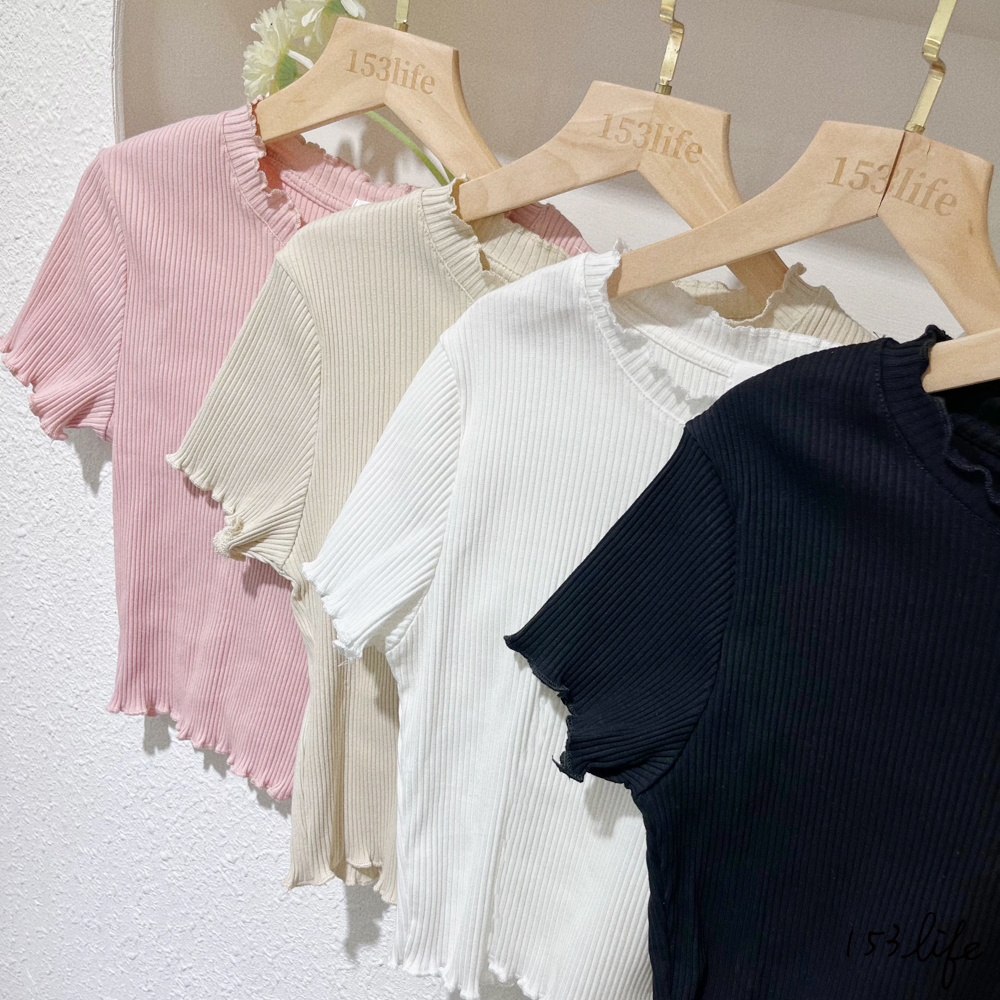 |現貨|素面短版羅紋木耳邊捲邊短T(4色)