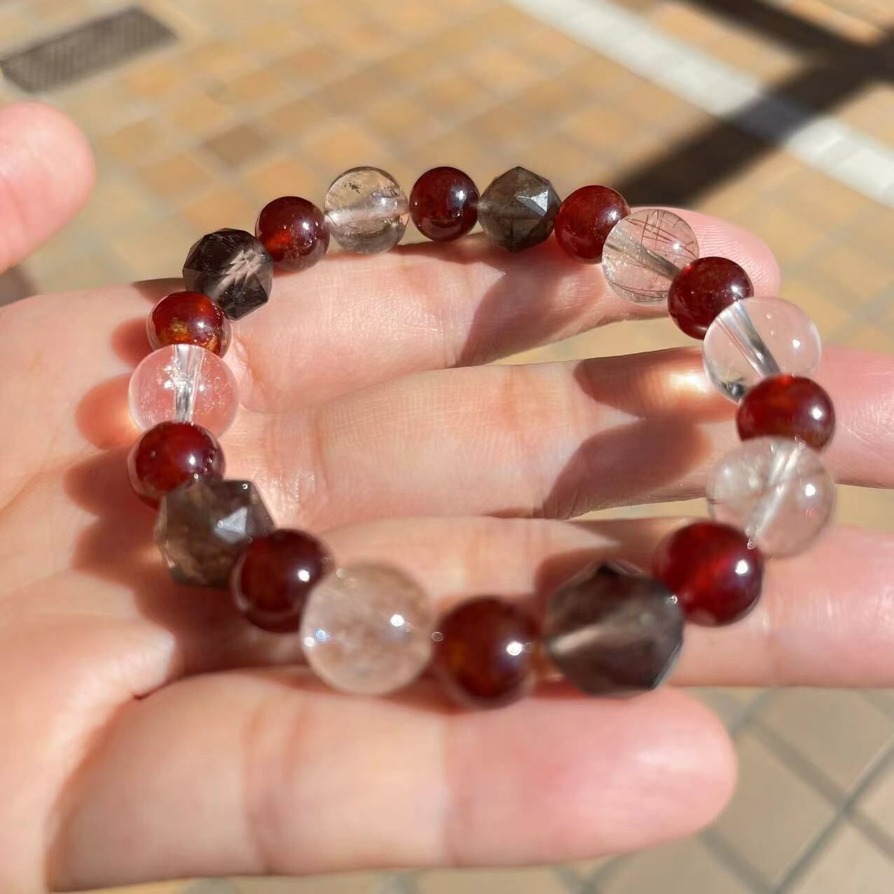 茶晶 紅瑪瑙 黑金超 天然 水晶 日本 手作 禮物 2025 日本直郵