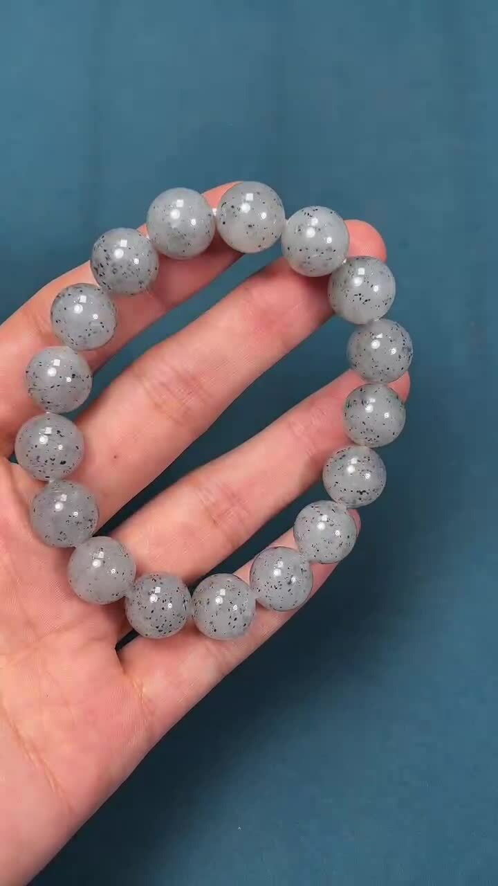 和田玉點墨青花手串 (12mm直徑),天然和田玉軟玉