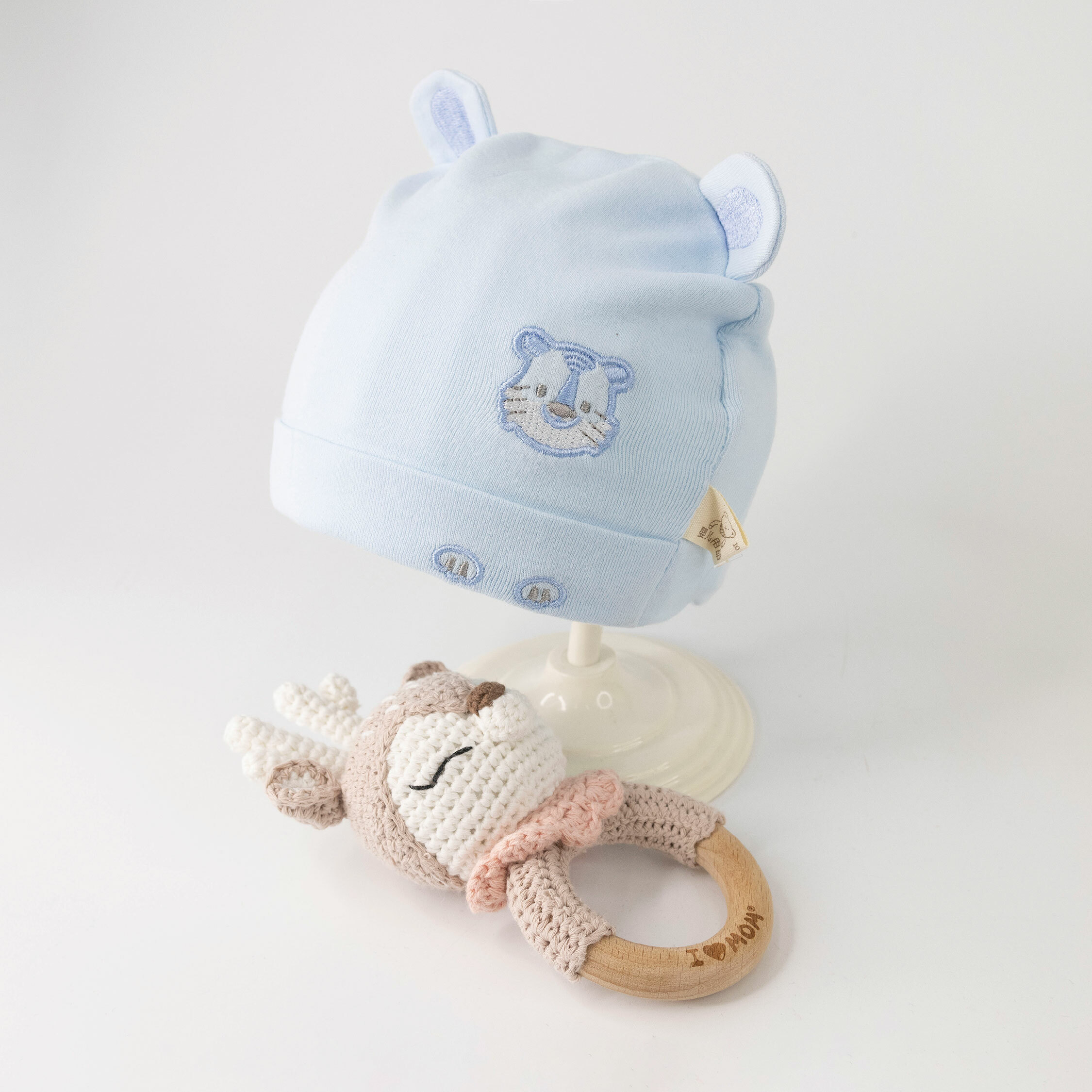 【JA1410】立體耳朵老虎刺繡彈力嬰兒帽＊二色