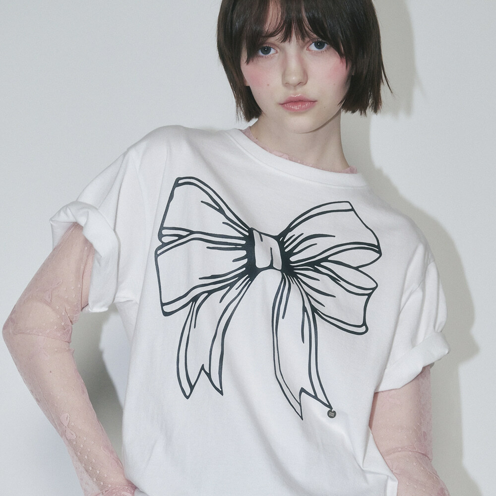 ronron - BIG RIBBON LINE T SHIRT (WHITE BLACK)