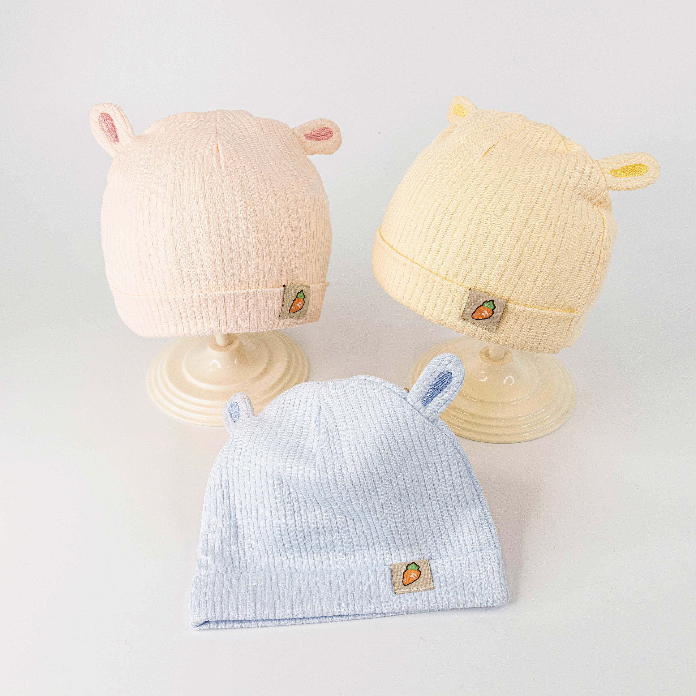 【JA1408】立體耳朵紅蘿蔔彈力嬰兒帽＊三色