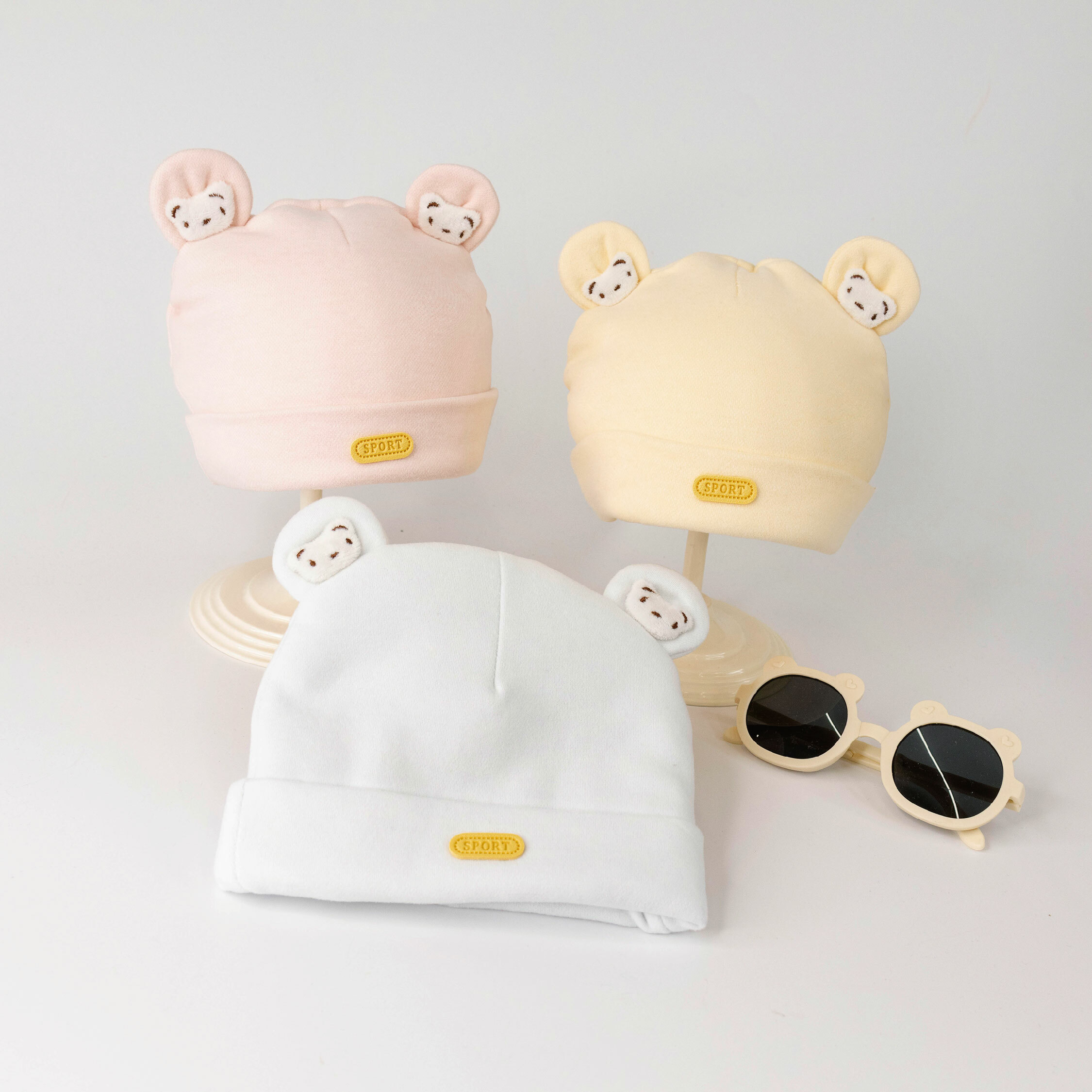 【JA1403】立體小熊頭耳朵加厚保暖嬰兒帽＊三色