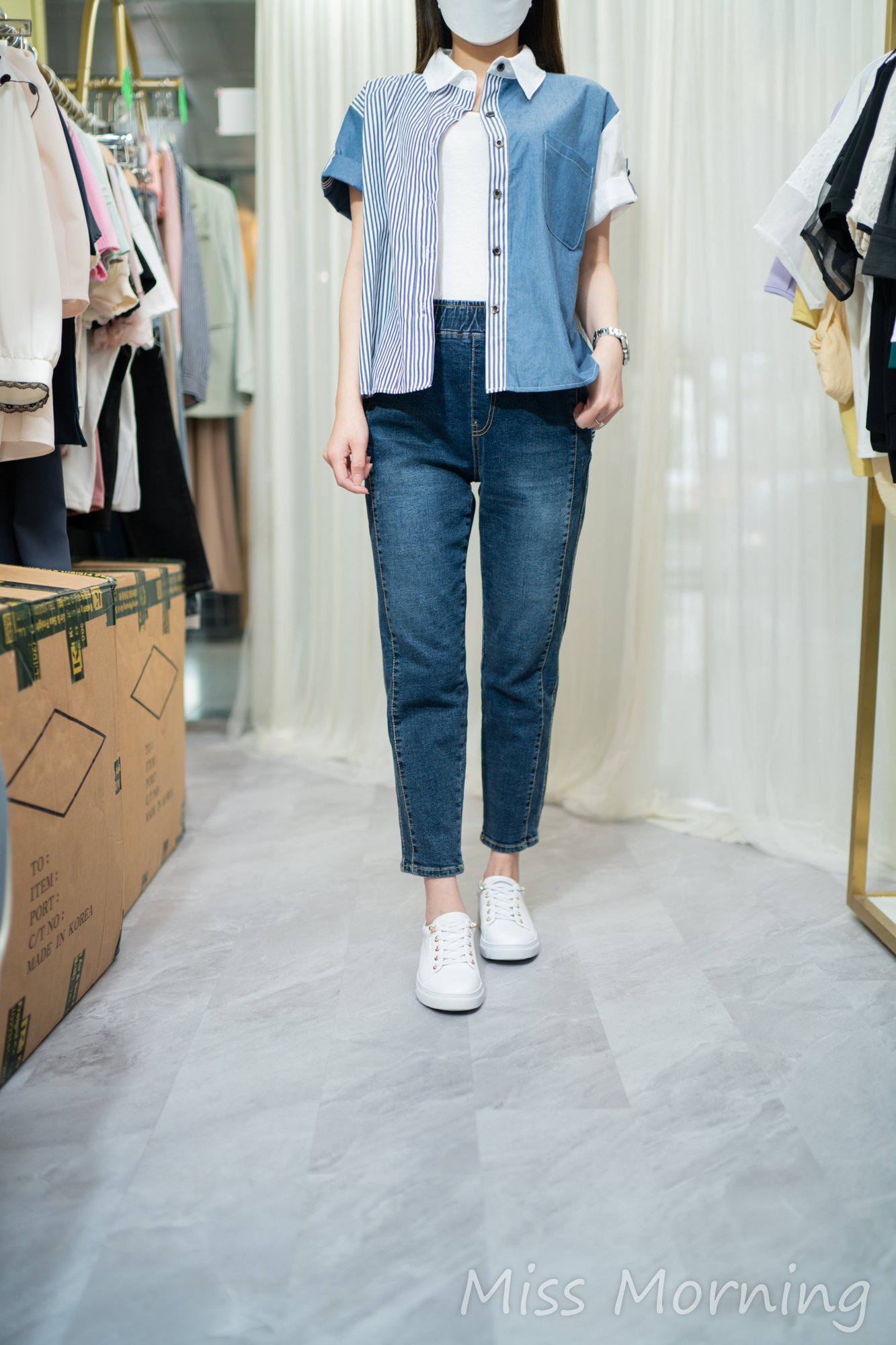 右拼直條款上衣(13823)