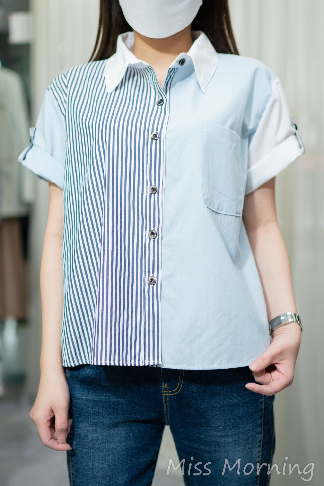 右拼直條款上衣(13823)