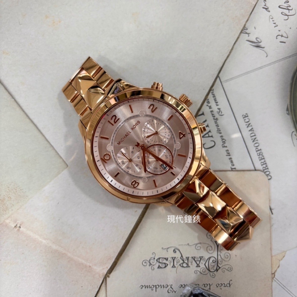 【MICHAEL KORS】紐約龐克女郎玫瑰金腕錶 MK6713 45mm 現代鐘錶