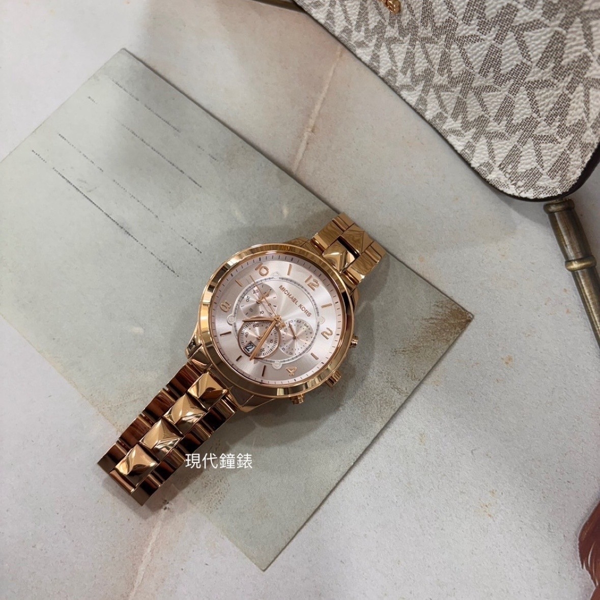 【MICHAEL KORS】紐約龐克女郎玫瑰金腕錶 MK6713 45mm 現代鐘錶
