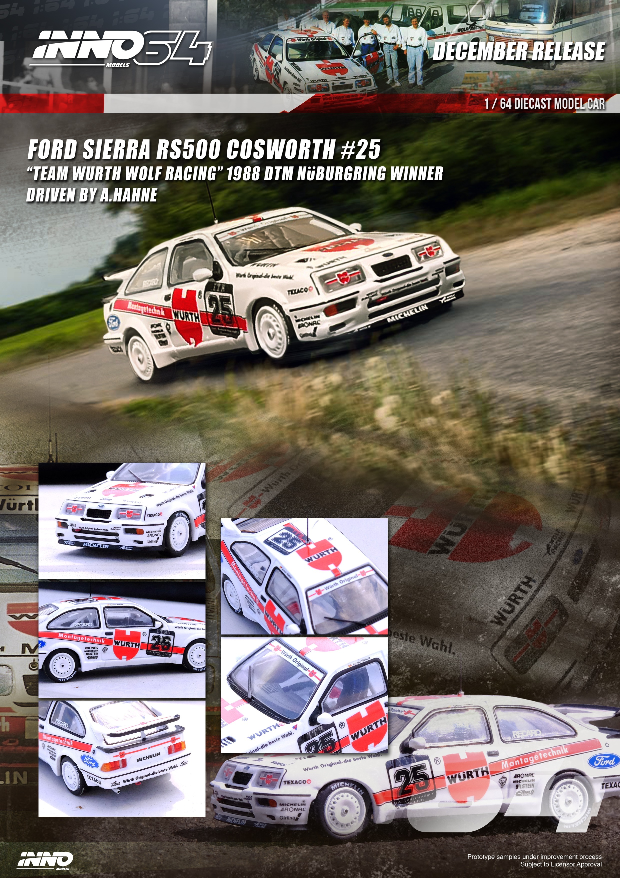 INNO64 1/64 FORD SIERRA RS500 COSWORTH #25 "TEAM WURTH RACING" DTM Nurburgring Winner 1988 - A. Hahne