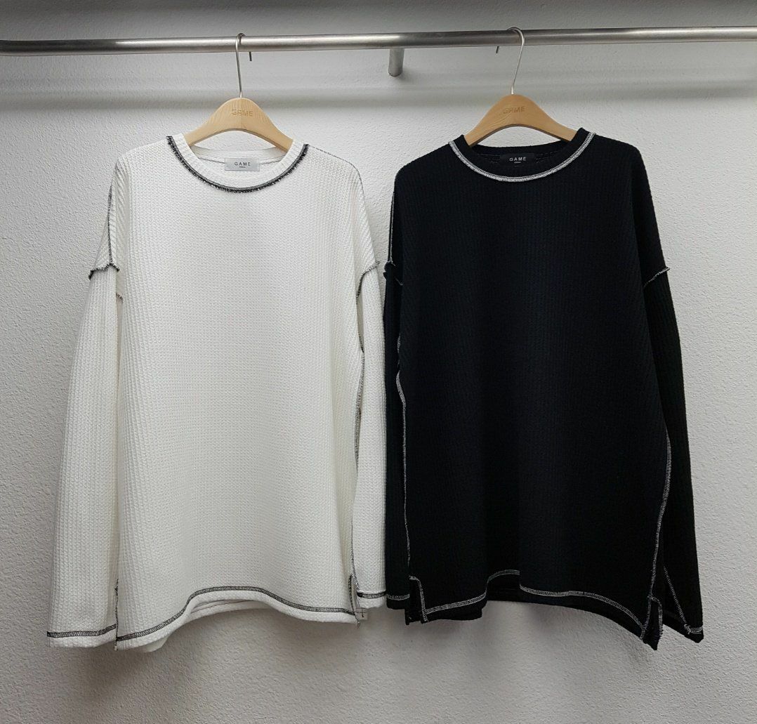 淨色明線暗格紋長袖衫 GAME-015T