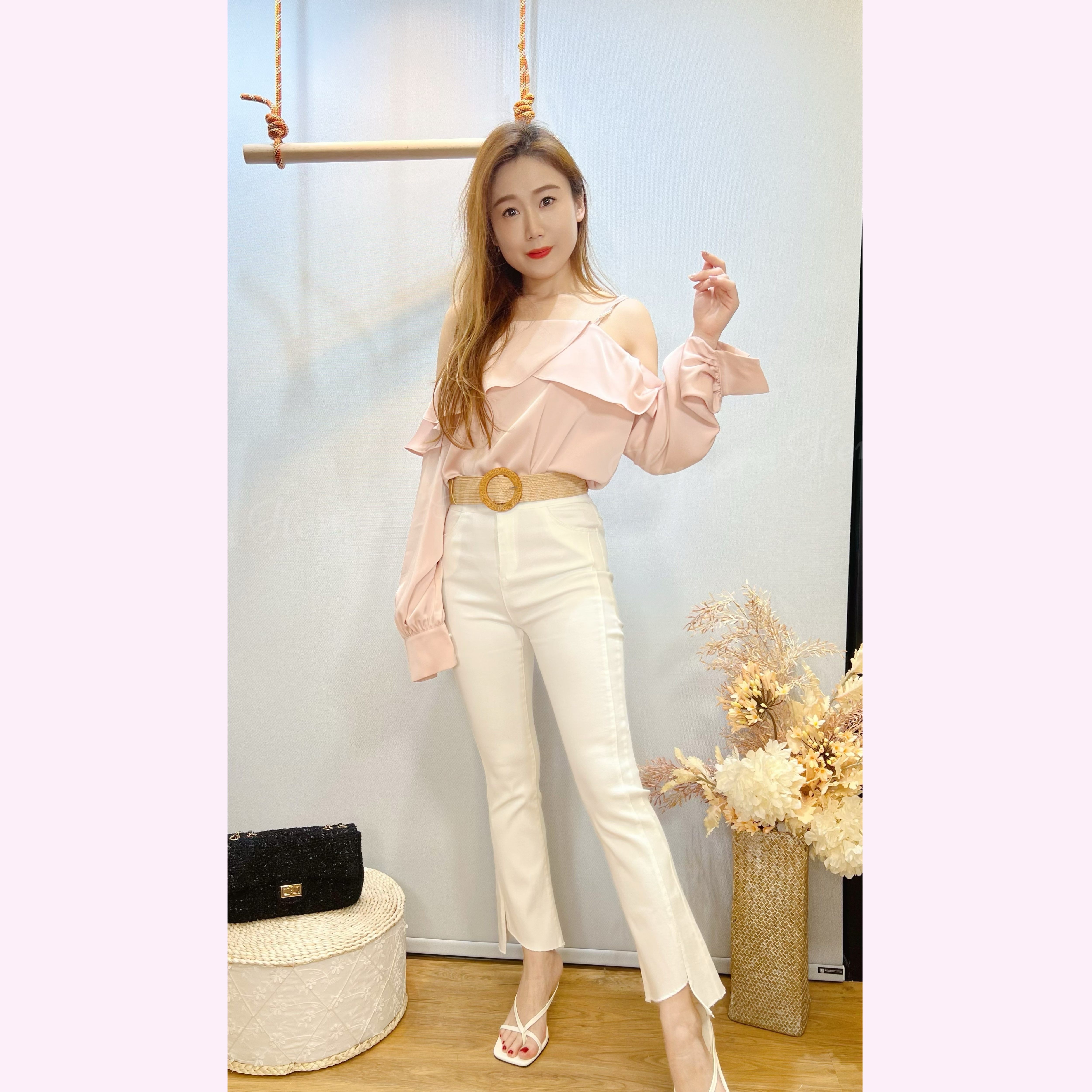 TP24W0404 仿絲珠珠帶RUFFLES顯瘦上身