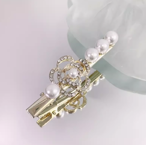[4 FOR RM10] Rhinestone Pearl Rose Flower Hair Clip