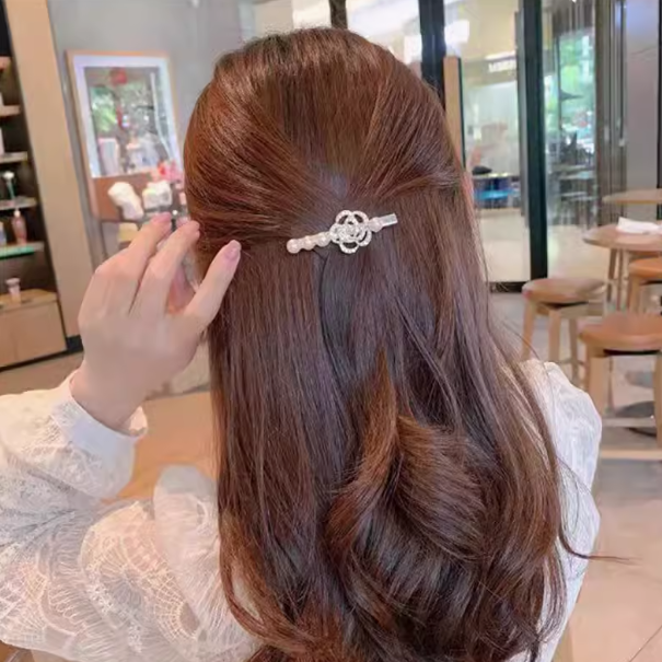 [4 FOR RM10] Rhinestone Pearl Rose Flower Hair Clip