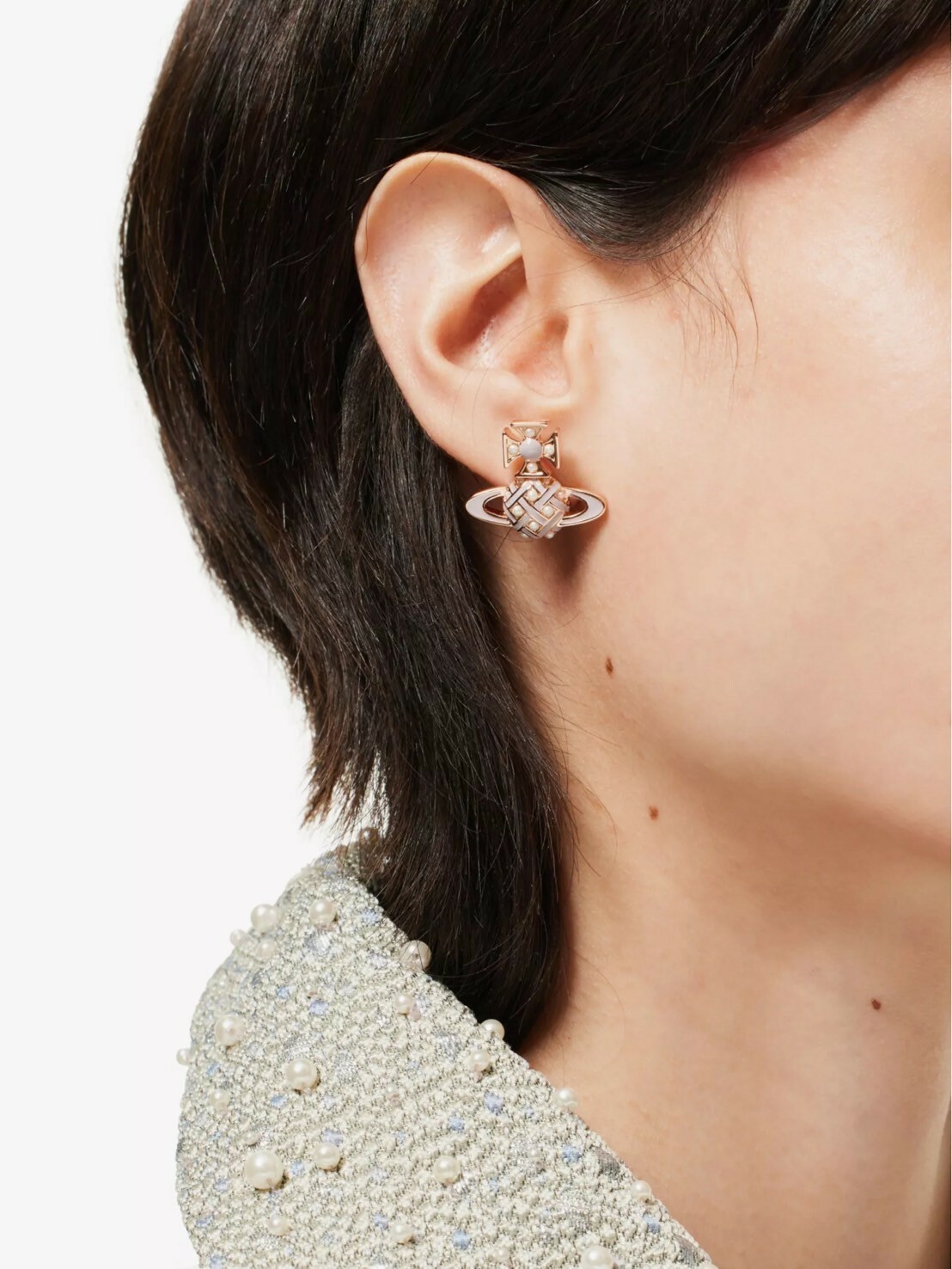 Vivienne Westwood 新款 粉色 玫瑰金 土星Logo 耳環 西太后