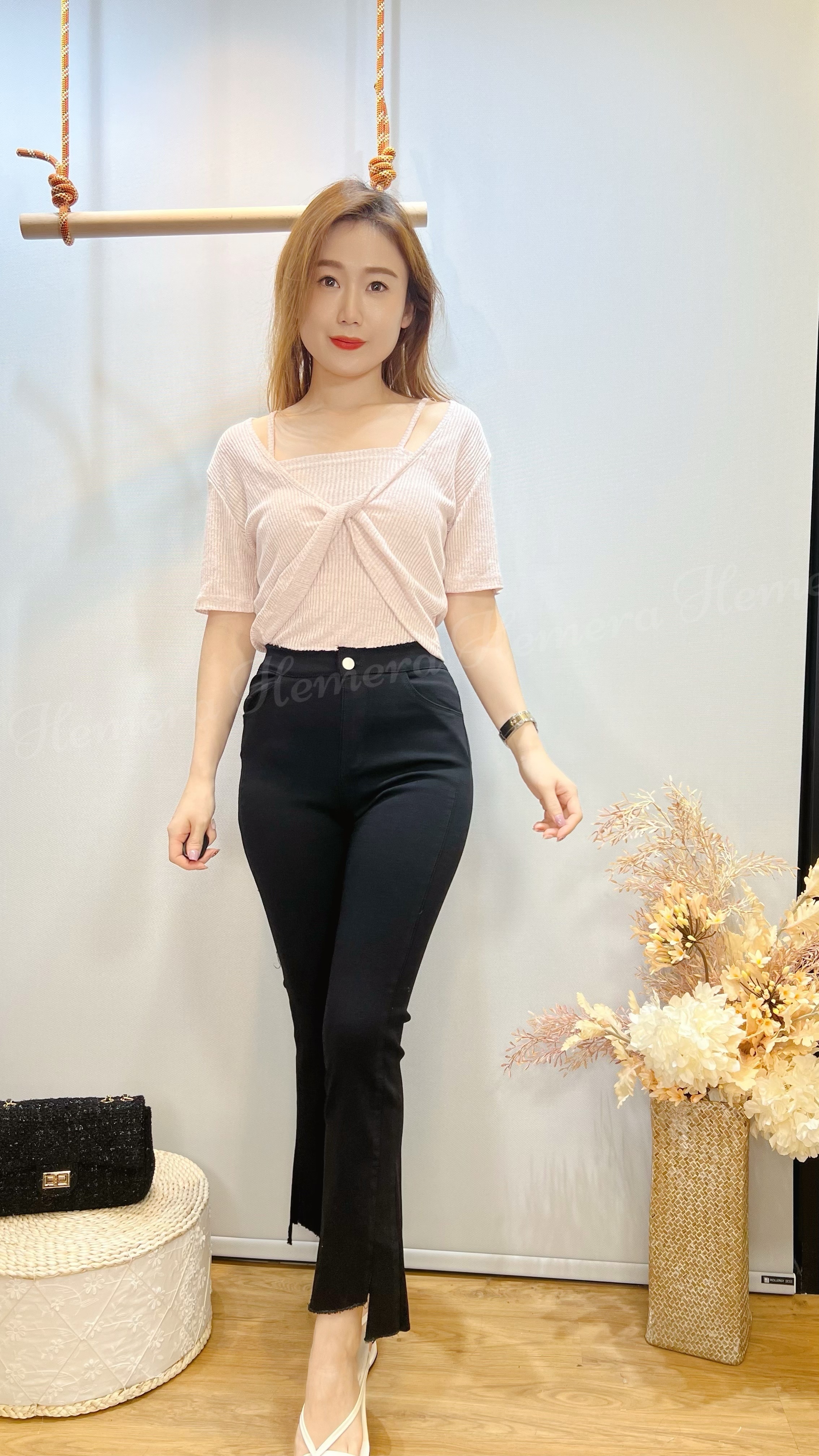 ST24W0412 甜美吊帶背心連短袖扭結套裝