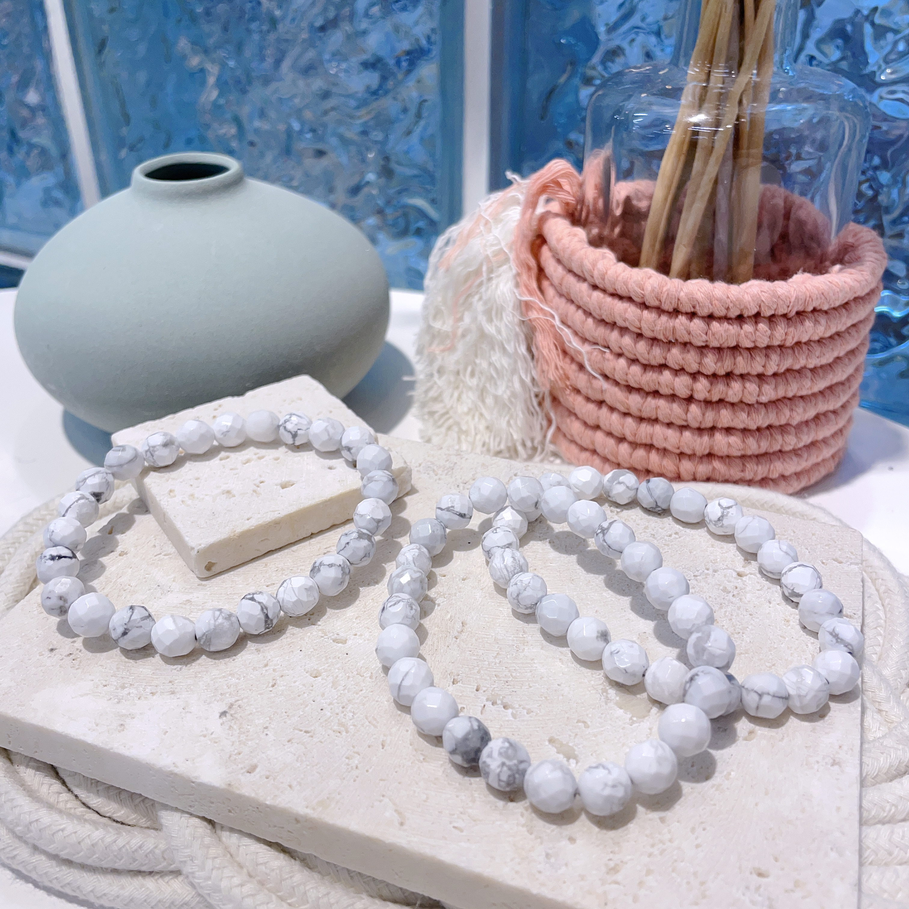 鑽切白松石手串 7mm