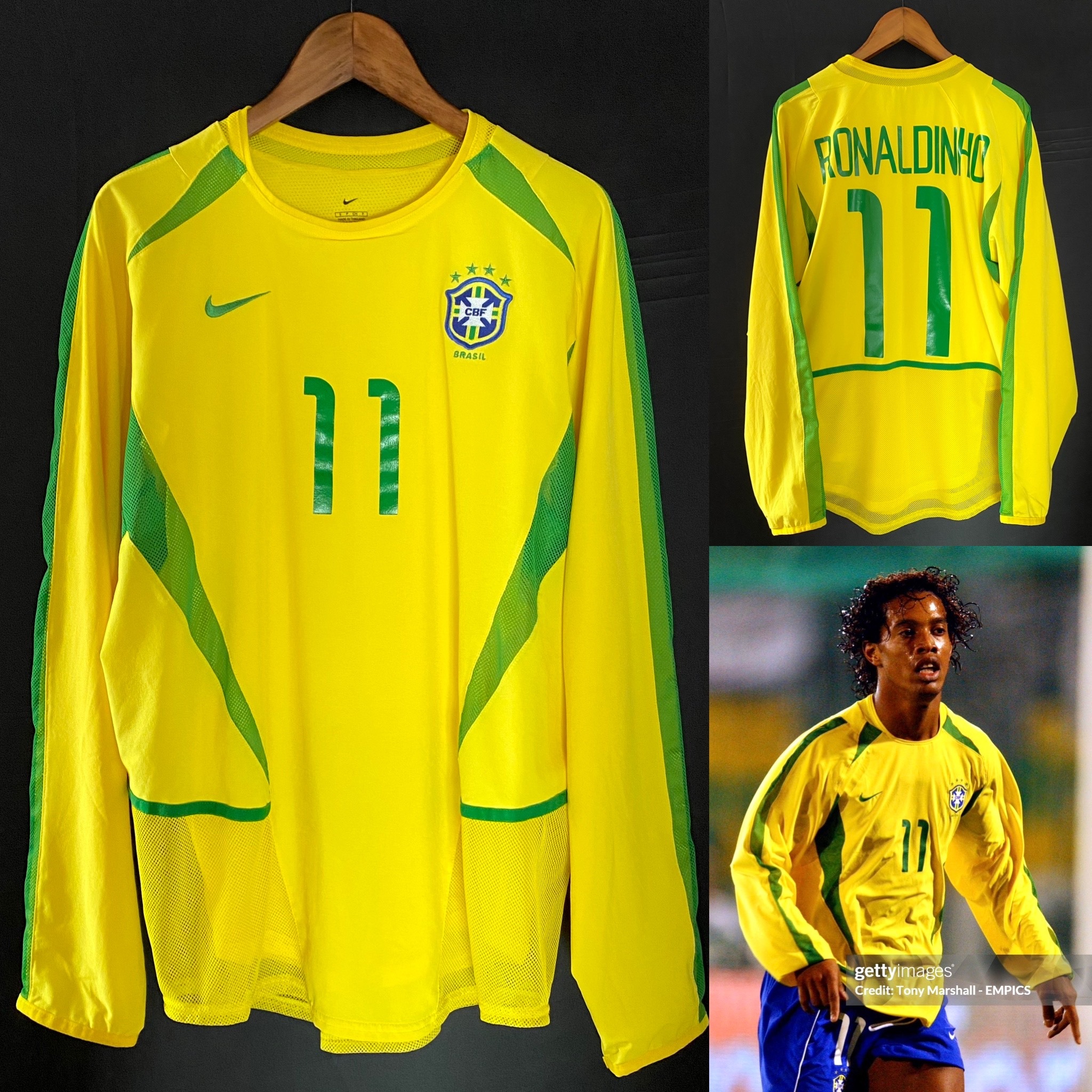 (球員版) 巴西 2002 Nike 主場長袖球員版球衣 #11 RONALDINHO