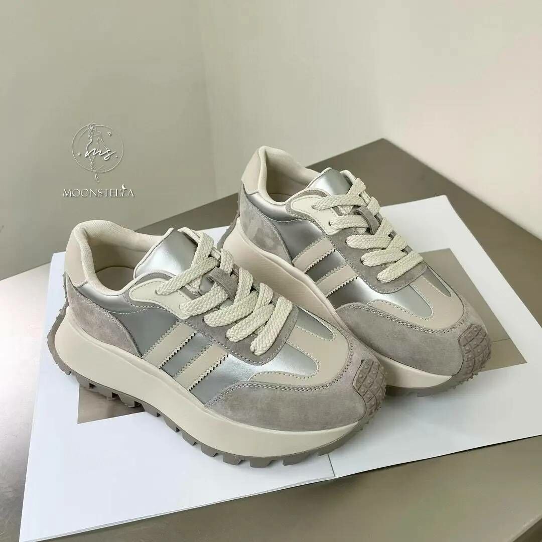 銀色條文牛皮阿甘鞋