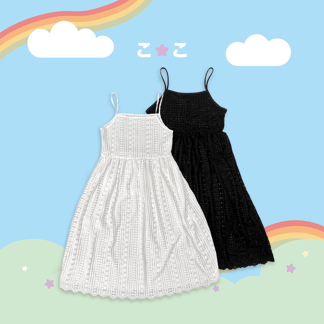 こ♡こ 浪漫壓紋蕾絲細肩長洋裝