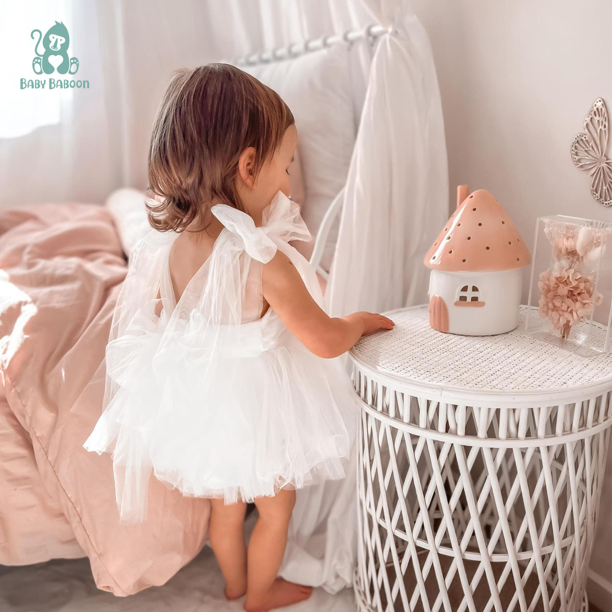 天使白色蝴蝶結包屁紗裙