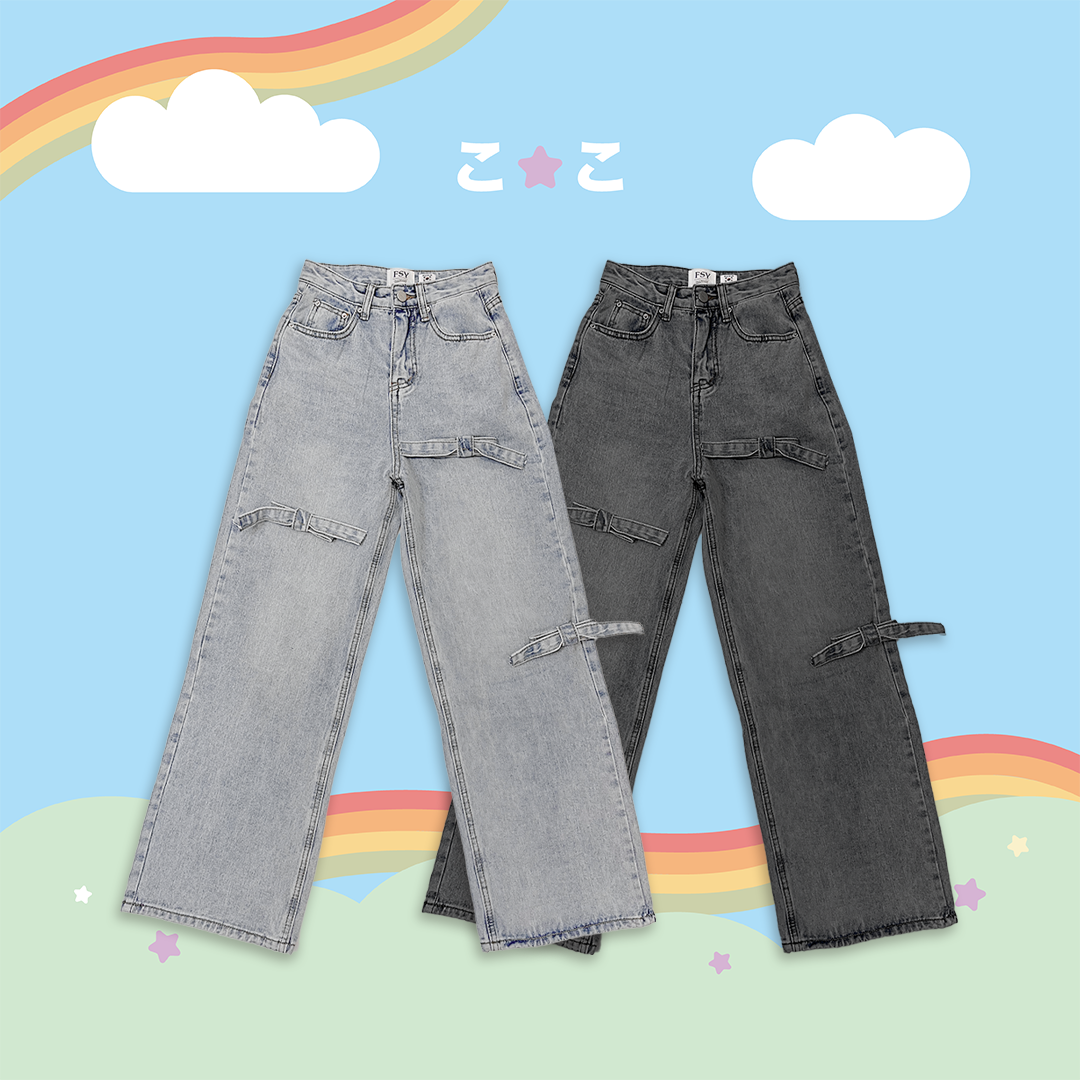 こ♡こ 蝴蝶結直筒牛仔褲