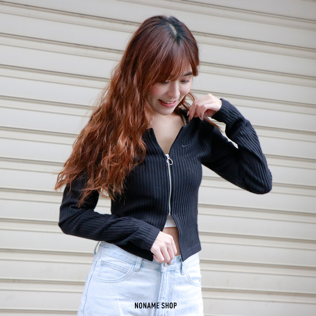 NIKE SPORTSWEAR 合身 拉鍊 羅紋 開襟 微短版 上衣 外套 (女款)