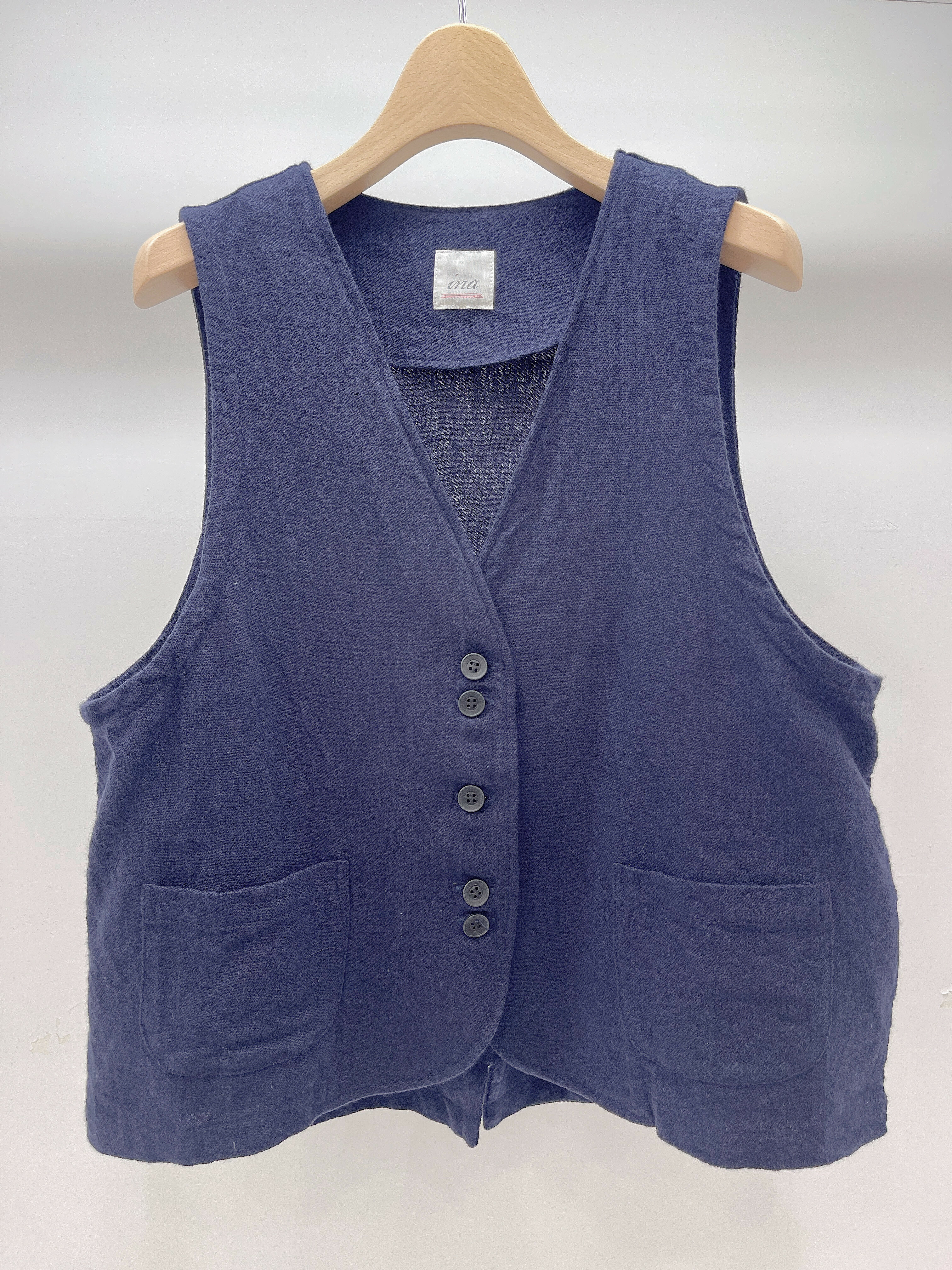 薄式V領藍染背心