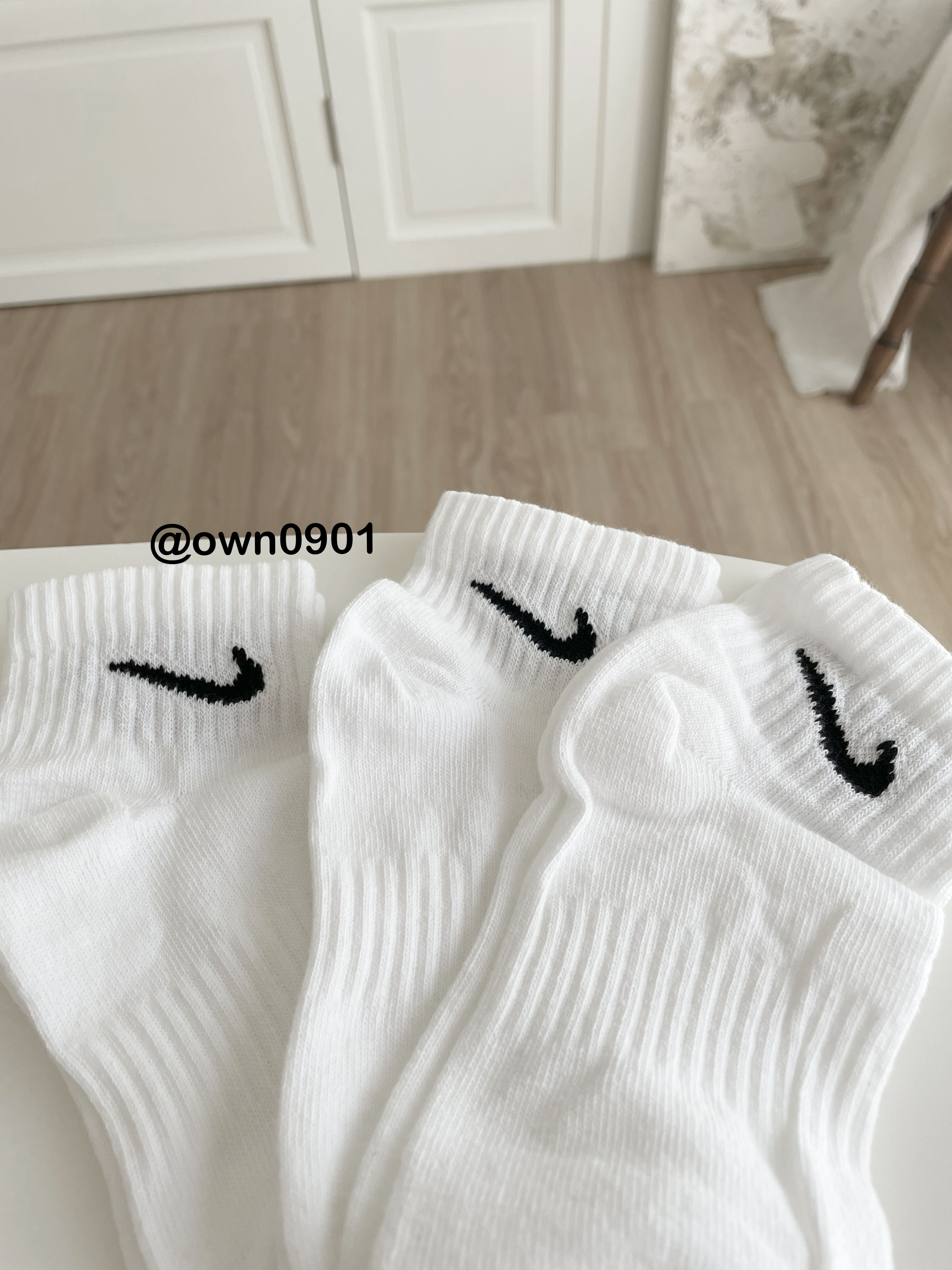 【OWN】NIKE 經典 薄款 春夏 短襪 三雙一組 休閒 透氣 運動 白色 黑勾 SX7677-100