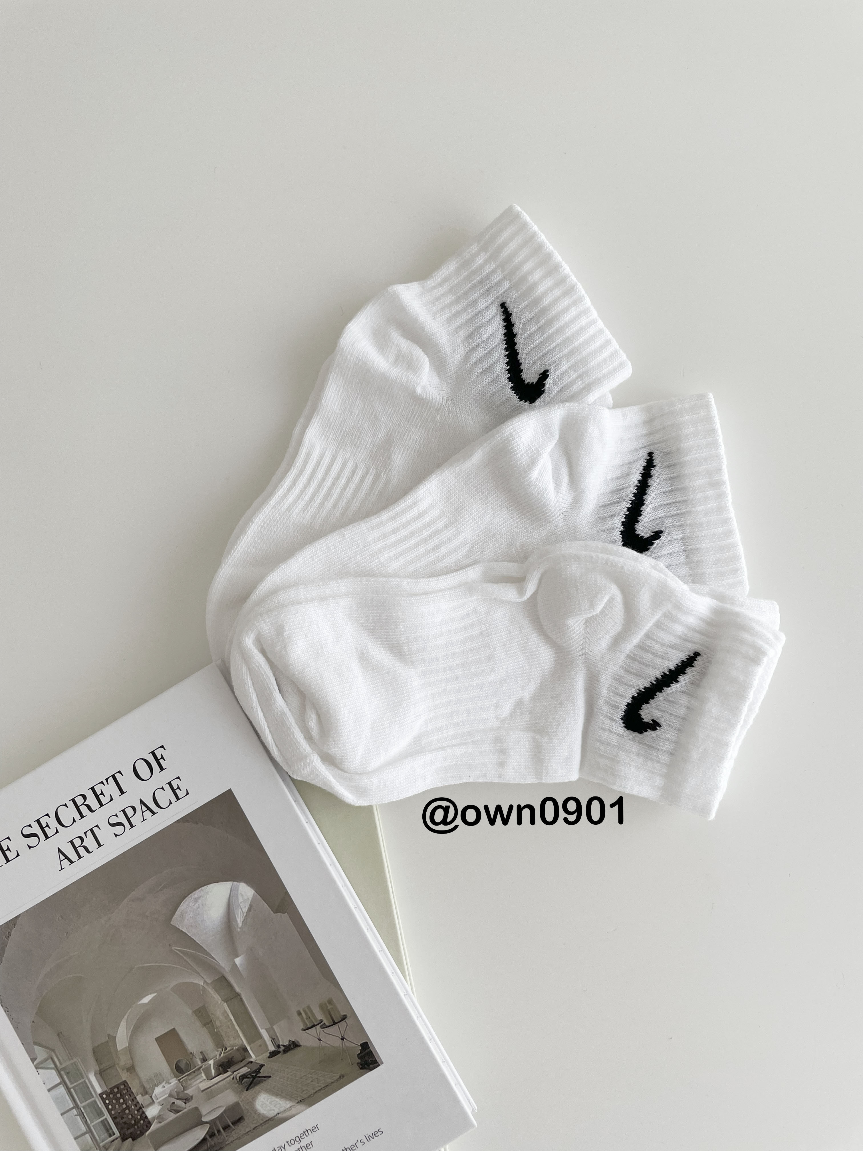 【OWN】NIKE 經典 薄款 春夏 短襪 三雙一組 休閒 透氣 運動 白色 黑勾 SX7677-100