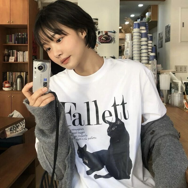 FALLETT 黑貓貓印花 Short Sleeve Tee ( 4色入 )
