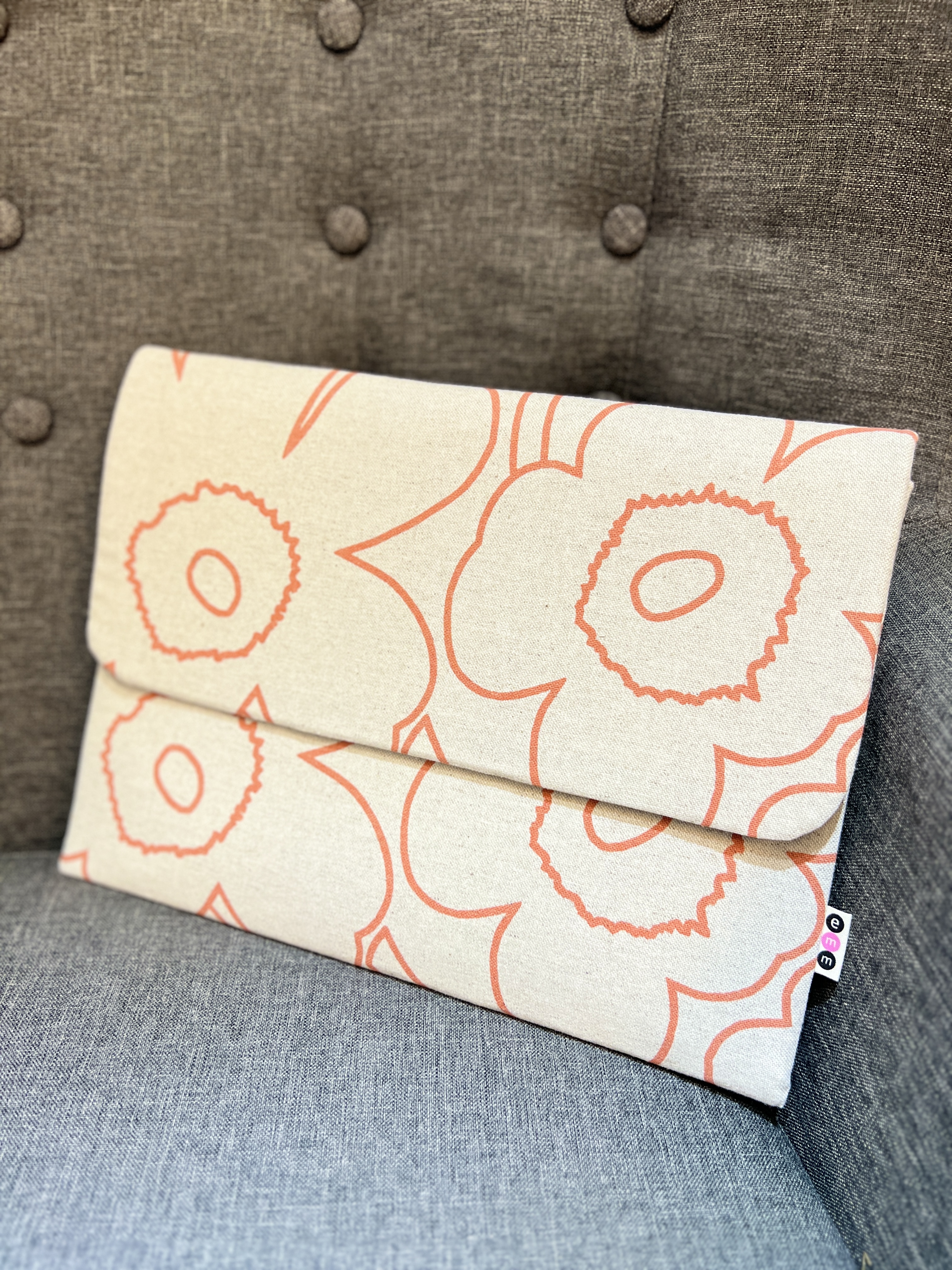 Laptop / iPad Case  | Marimekko Linen fabric | Orange outline unikko