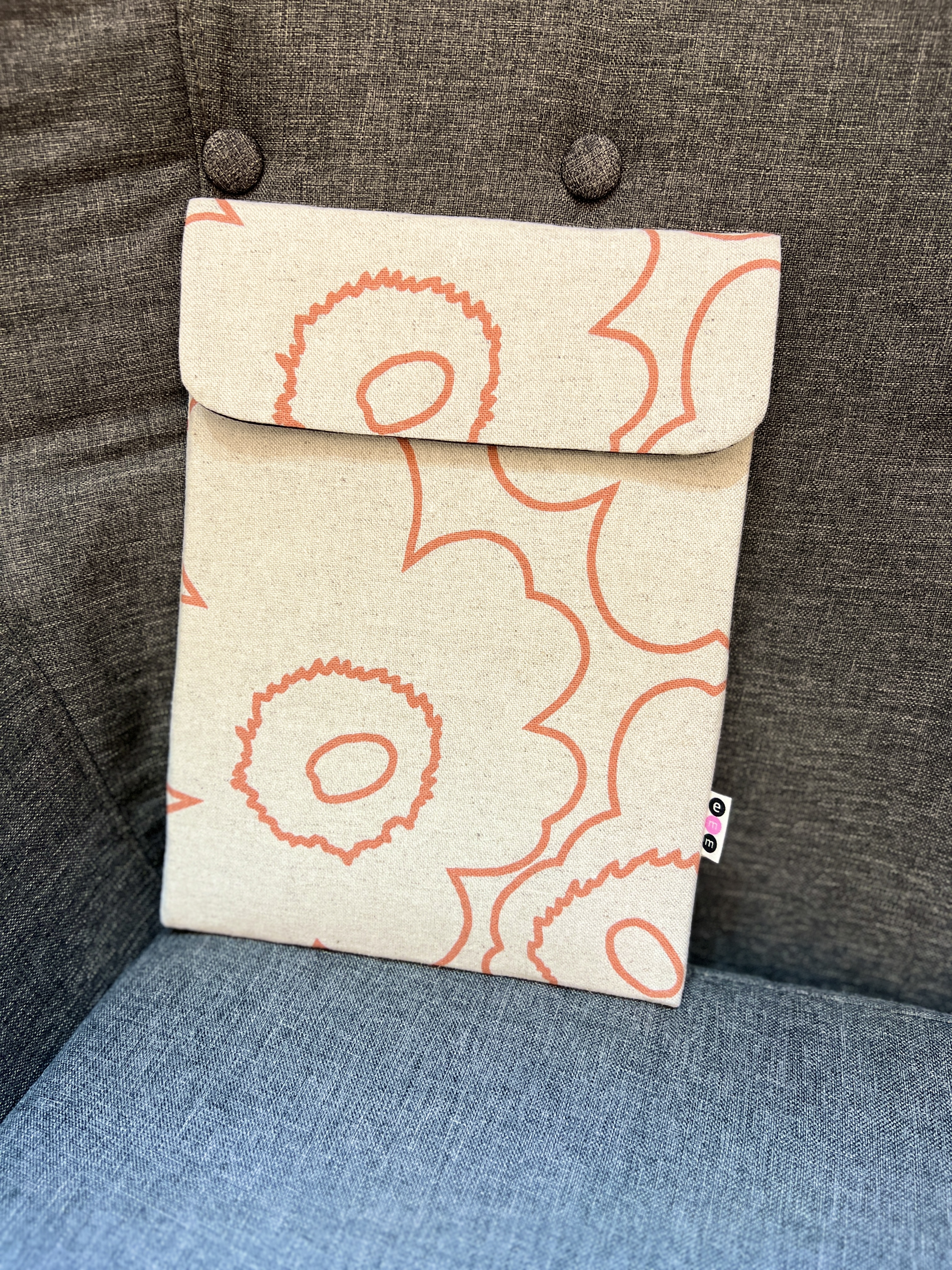 Laptop / iPad Case  | Marimekko Linen fabric | Orange outline unikko