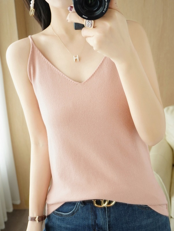 雙V領吊帶針織背心 九色