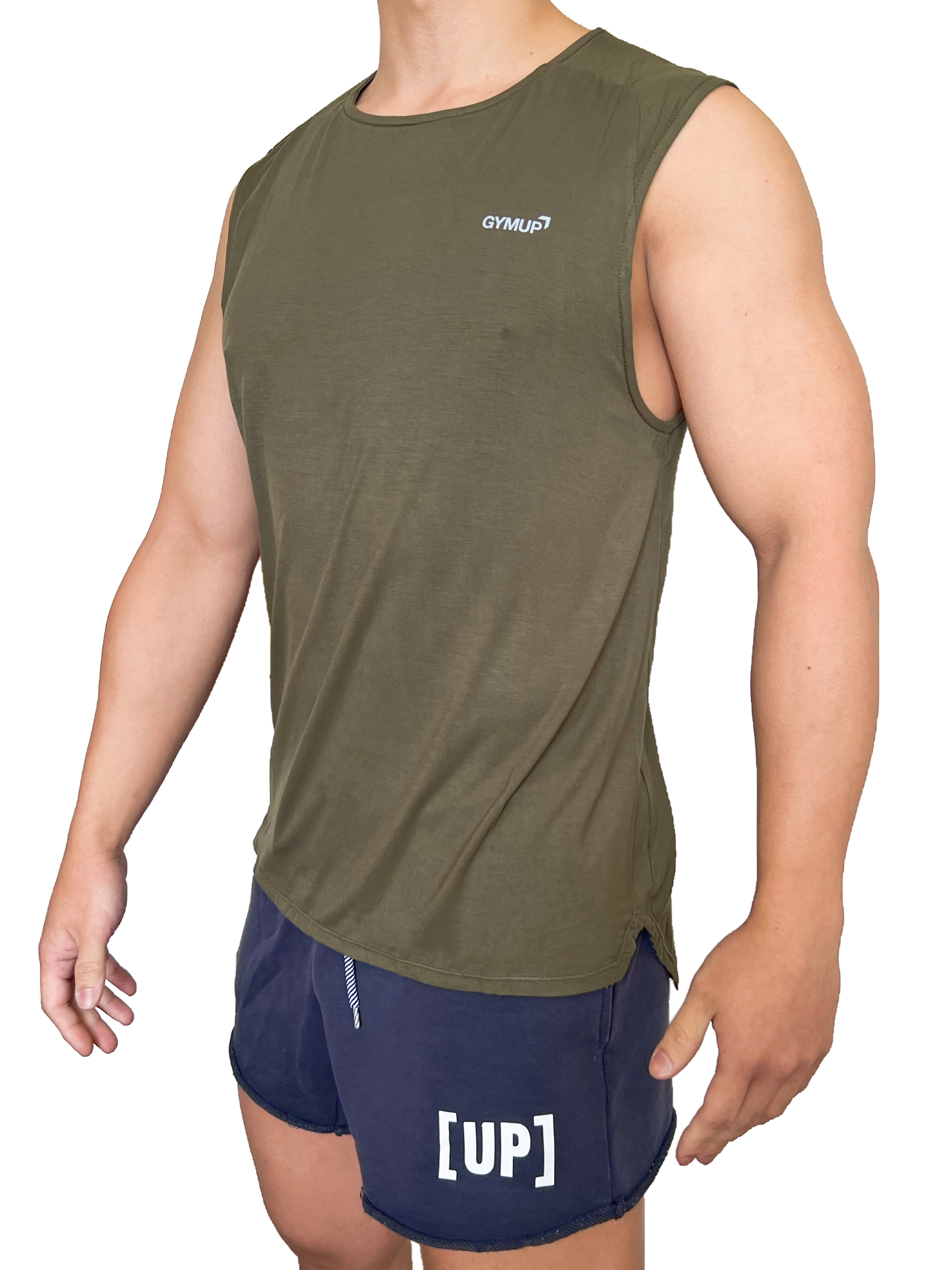 GYMUP 肌肉側開背心 06 深軍綠
