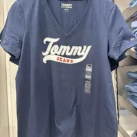 [S] TOMMY HILFIGER TOMMY LOGO V-NECK T-SHIRT,NAVY, 76J4841-410 (STH615)