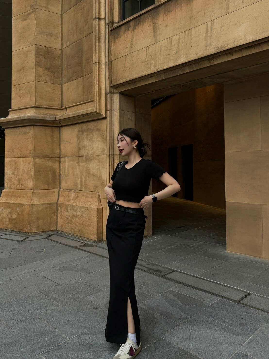 白富美!附皮帶西裝裙