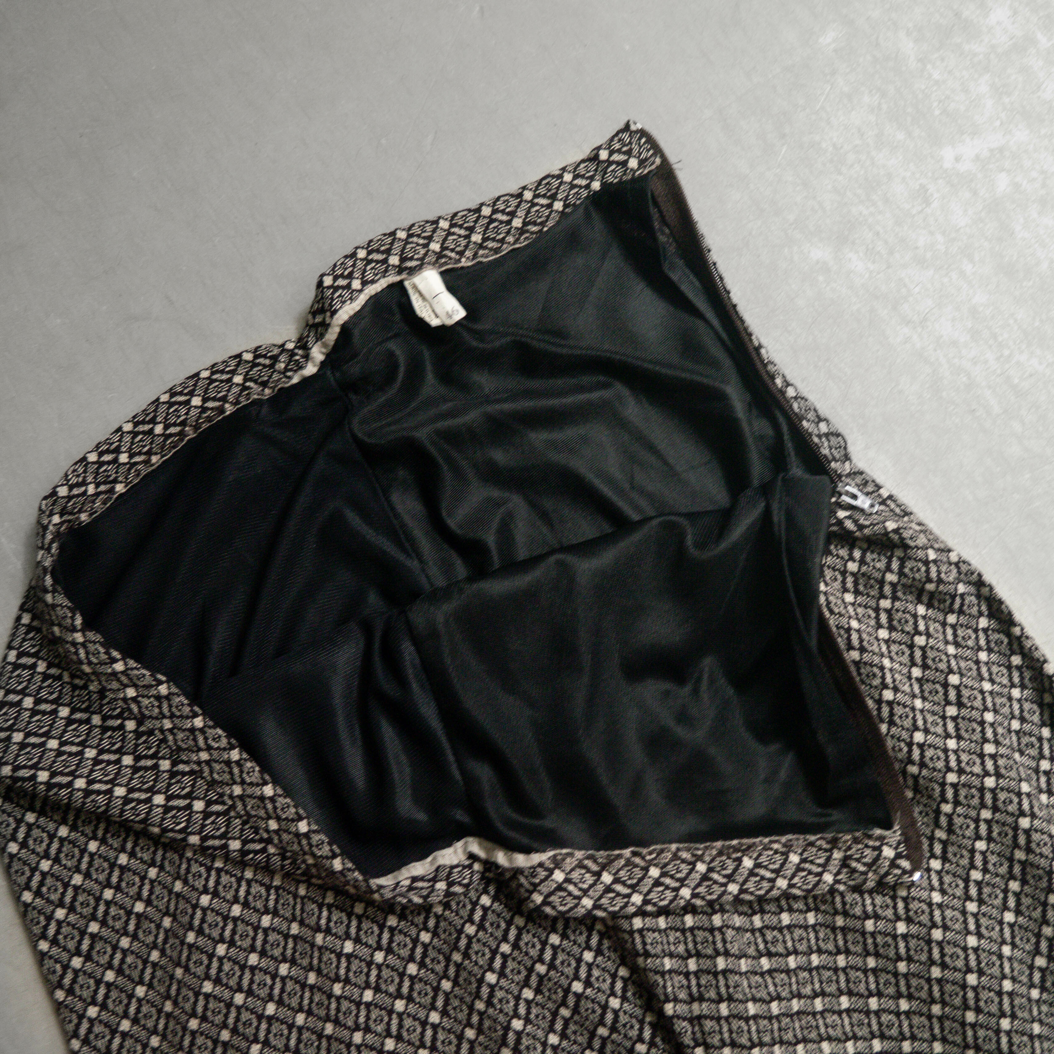 VINTAGE MIDI SKIRTS  義大利製 米色 針織 格紋 開衩 窄裙 長裙 裙子