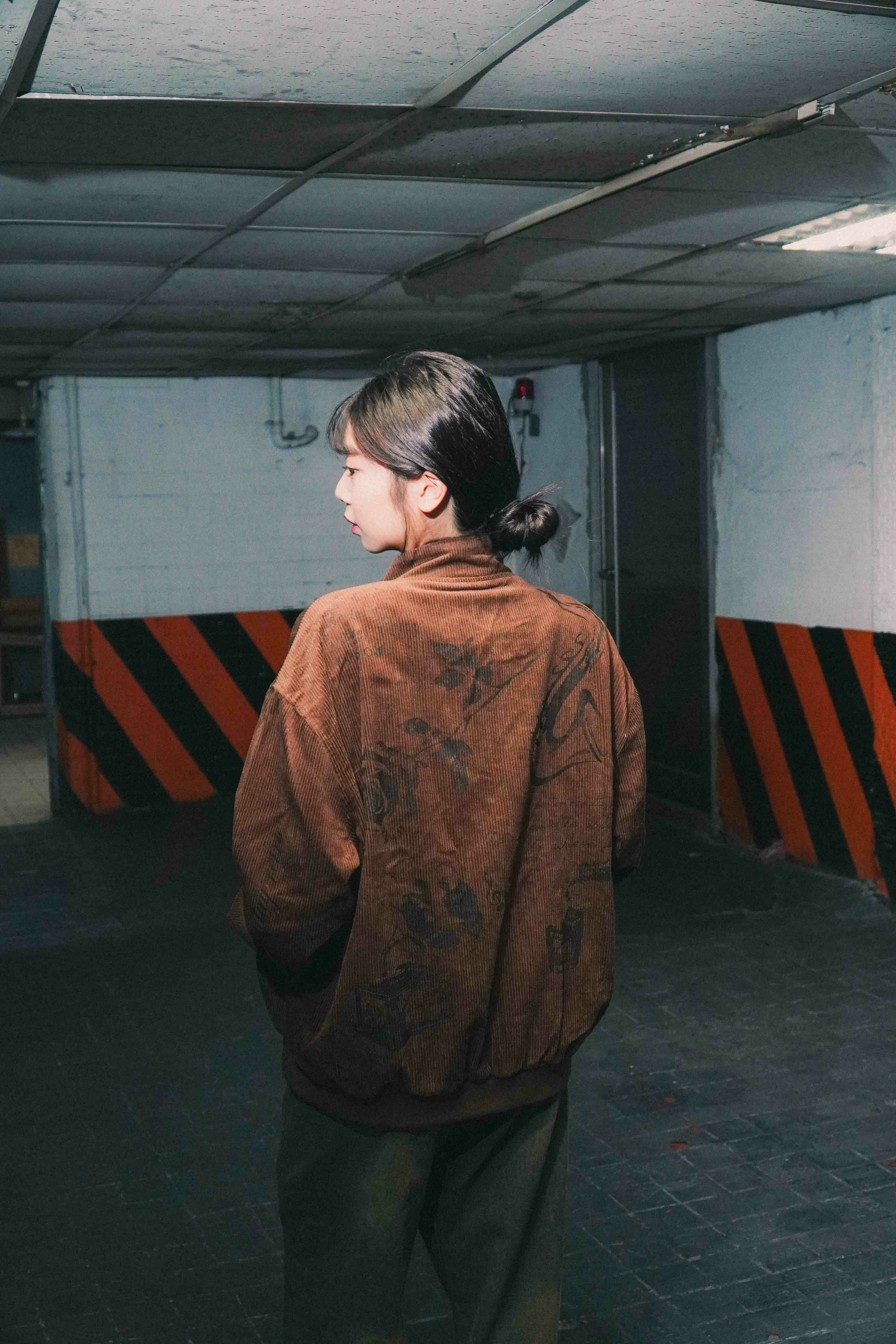 『Always_Good』手繪圖案 復古 燈芯絨 立領 哈林頓外套